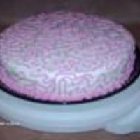 Pink French vanilla cake with buttercream.