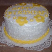 Happy Birthday This is a white cake with pineapple filling and coconut on the side and bc icing. This cake is for the wife of my former employer. He just...