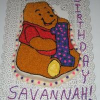 Winnie The Pooh 1St Birthday Cake Winnie the Pooh 1st Birthday Cake, using the Wilton Pooh Pan, converting it from holding the hunny pot to the number 1. Cake is WASC and is...