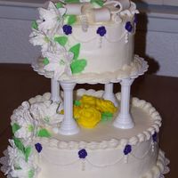 Wedding Cake For My Final In Cake Decorating Class 2 tier wedding cake done in buttercream icing and flowers made of royal icing