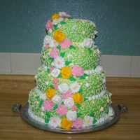 Summer Wedding Cake this cake was requested lime green, then I did lace and royal icing flowers