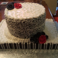 Black And White Cake bridal shower cake circle / round cake on a sheet cake