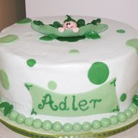 Pea In A Pod Baby Boy Shower Cake Pea in a Pod, inspired by several different cakes. Cake is chocolate, buttercream icing with fondant decorations and border.