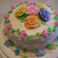 Course 1 Roses Cake This cake was made with all buttercream icing. Tried out just learned technique of sweet peas on it and "dots". Also tried making...