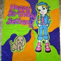 Polly Pocket Polly Pocket and her dog, Taffy, done in FBCT for my daughter's seventh birthday party. The cake is 11x15.