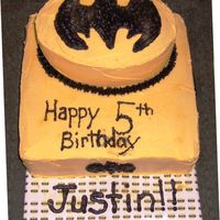 For Justin For my best friend's big boy! He loved it! I did all the bats free handed. There is one bat on each side of the cake.. the big emblem...