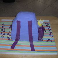 Backpack Backpack, Backside View Dora's BackPack for a friend's little girl on her 3rd birthday. This was a fun (if time consuming) cake to do. I used loaf pans...