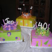 Jen's 40Th Birthday BC icing, fondant accents/ bows, white chocolate "Jen" and "40"