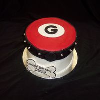 Georgia Bulldog A cake done for a GA BD fan. Iced in buttercream with fondant and silver dregaes