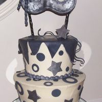 Mask Cake THIS CAKE WAS MADE FOR MY DAUGHTERS HALLOWEEN COSTUME PARTY. THE MASK IS FONDANT WITH SILVER LUSTER DUST AND FONDANT CURLS (BY THE WAY I...