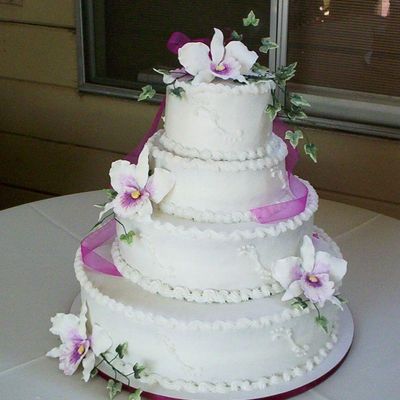 Fuchia Orchids Wedding Cake