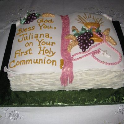 Open Book Communion Cake With Chalice, Rosary, Grapes
