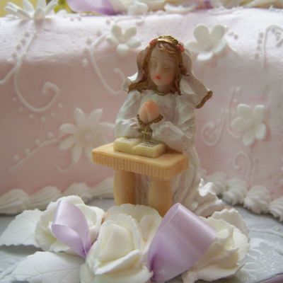 Pink W/flowers Communion Figurine
