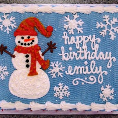 Snowman And Snowflakes Birthday Cake