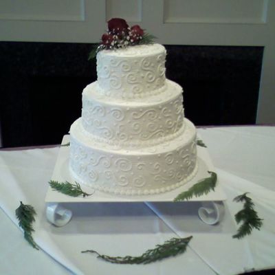 3-Tier Round Wedding Cake With Scrollwork And Dots