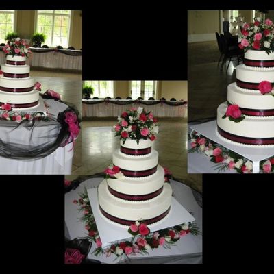 4-Tier Wedding Cake With Black And Watermelon Ribbon