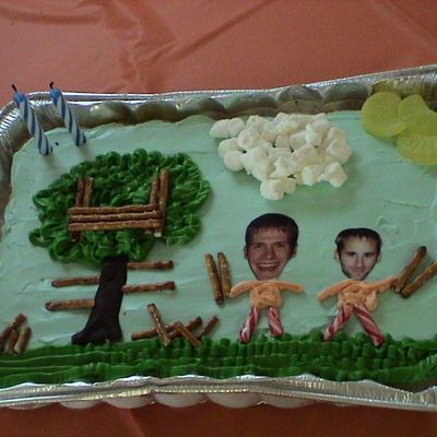 Husband's Birthday Cake (Childhood Theme) - Building Tree Forts With A Childhood Friend