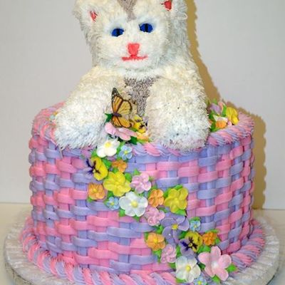 Kitty In A Flower Basket Birthday Cake