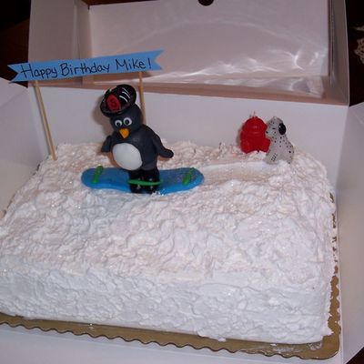 Snowboarding Penguin Cake