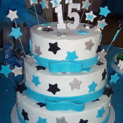 Silver, Black And Teal Quincenera Cake