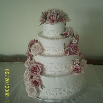 4 Tier Wedding Cake With Gumpaste Roses