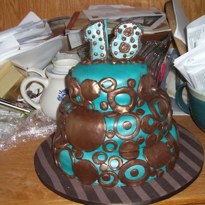 Teal And Brown Circle Cake