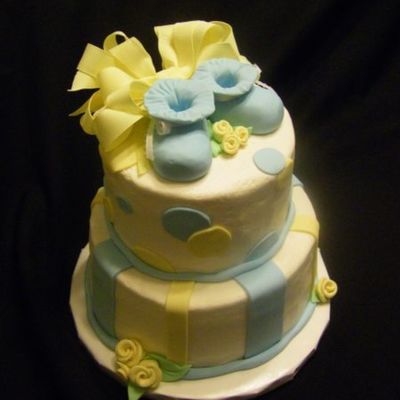 Yellow And Blue Booties Baby Shower Cake