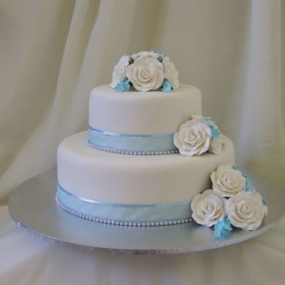 2 Tier White/blue Wedding