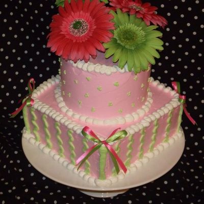 Gerber Daisy --- Pink And Green Celebration Cake