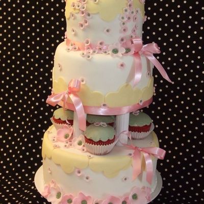 Pink & Green Wedding Cake Part Dummy Cake