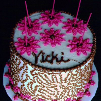 Pink Daisies-Chocolate Cornelli Lace