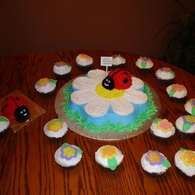 Lady Bug On Daisy With Cupcakes