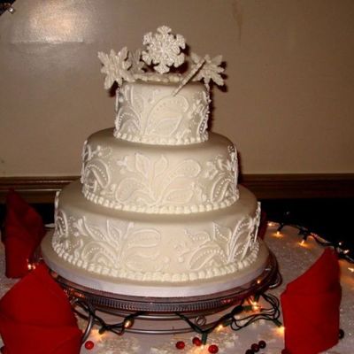 Snowflake Topped Wedding Cake