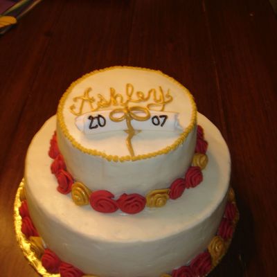 Red, Gold And White Graduation Cake