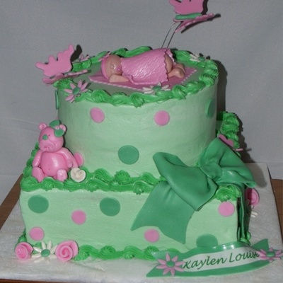 Green And Pink Baby Shower Cake
