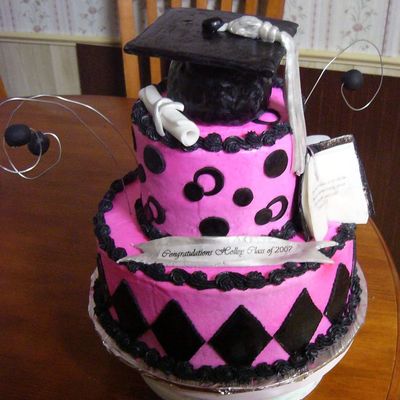 Hot Pink And Black Graduation Cake