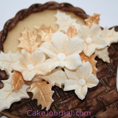 Cookie Basket With Gold Flowers & Holly.