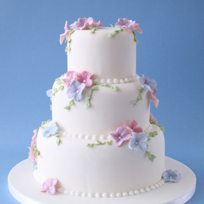 3 Tier Cake With Hydrangea Flowers