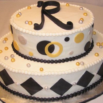 Birthday Cake With Black, White, Gold & Silver
