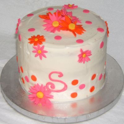 Orange & Pink Flowered Wedding Shower Cake