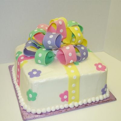 Birthday Cake With Bow In Spring Colors