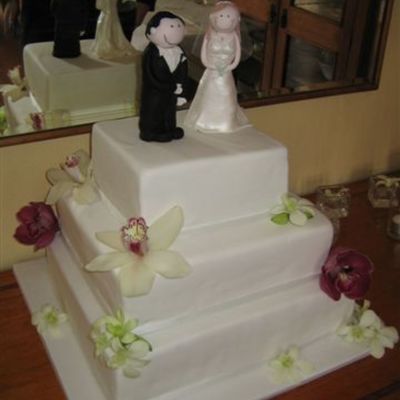 3 Tier Square Wedding Cake With Handmade Fondant Figurines