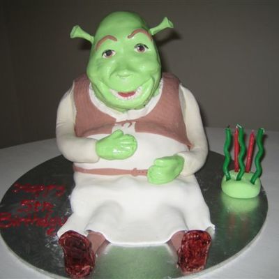 3D Carved Shrek Birthday Cake With Fondant Covering