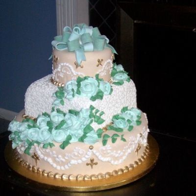 Teal And Sea Foam Colored Wedding Cake