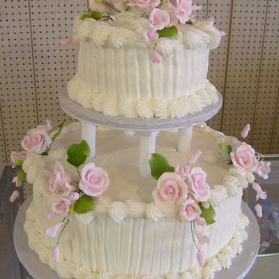 Pink Flowers Wedding Cake