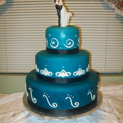 Teal, Black And White Wedding Cake