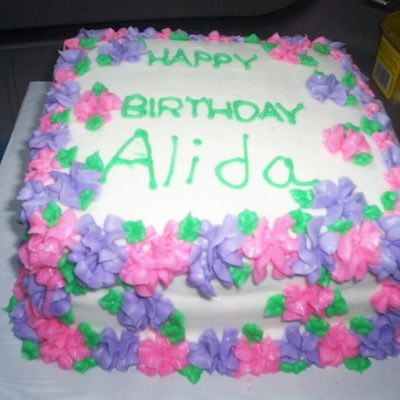 Pink And Purple Flower B-Day Cake