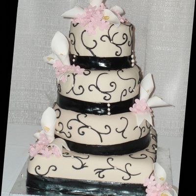 Black And Cream With Fondant Ribbon