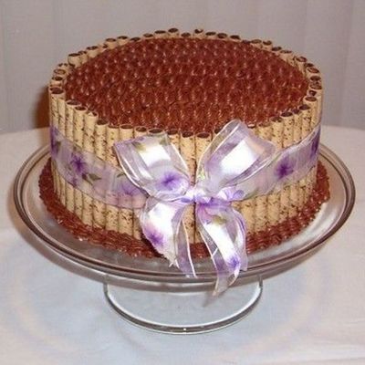 Marble Cake With Chocolate Icing And Pirouette Cookies