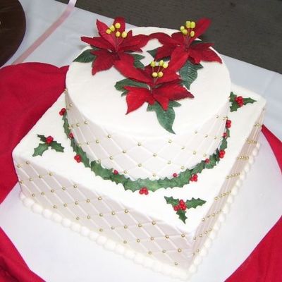 Christmas Cake With Poinsettias